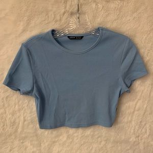 Blue Short Sleeve Cropped Top